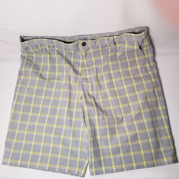 Adidas Chino Check Shorts Size 40 Grey & Yellow - Picture 1 of 4